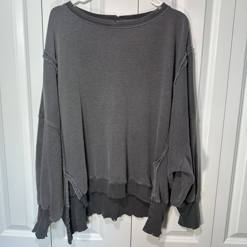We The Free People Camden Womens Small Oversized Sweatshirt Faded Black Gray